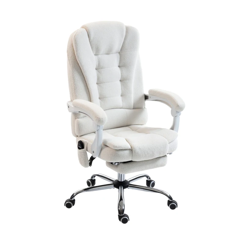 Vinsetto Silla de oficina dirección masajeadora calefactable altura regulable respaldo reclinable tela de lino blanco