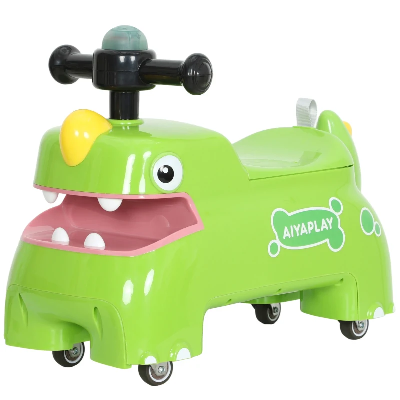 AIYAPLAY Kids Ride On Car, Dinosaur Foot to Floor Slider with Storage, Toddler Walker with Light, Sounds, Green