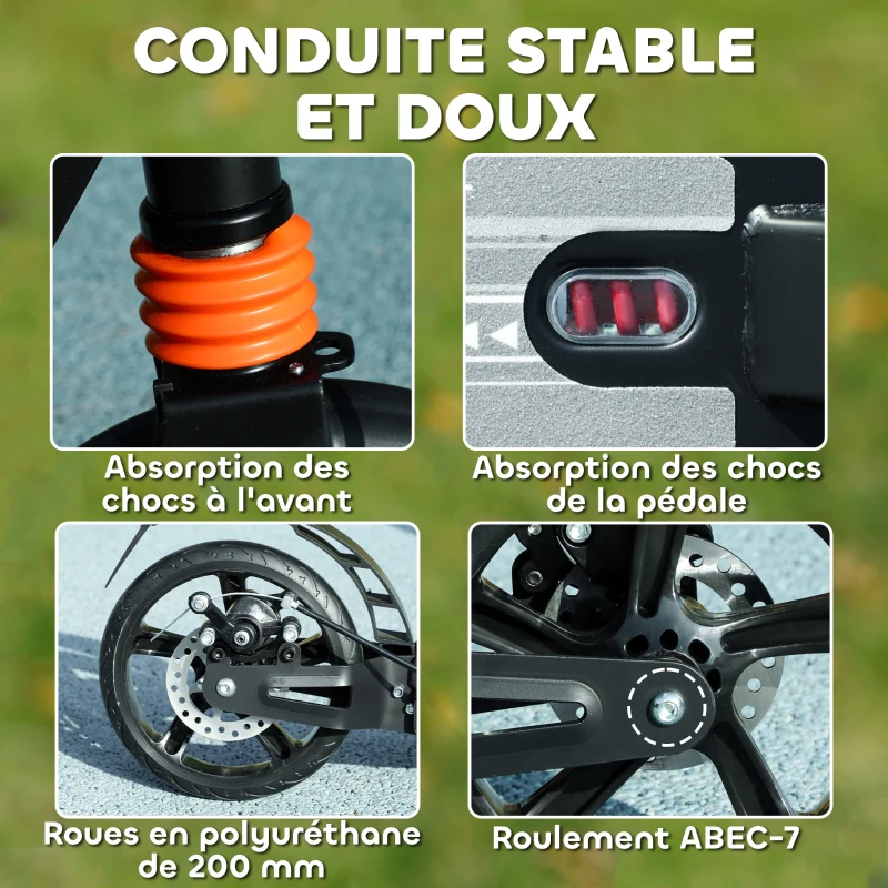 AIYAPLAY Trottinette enfants, trottinette pliable à 2 roues, guidon à 4 réglages en hauteur, 94 x 36 x 88-103 cm, noir