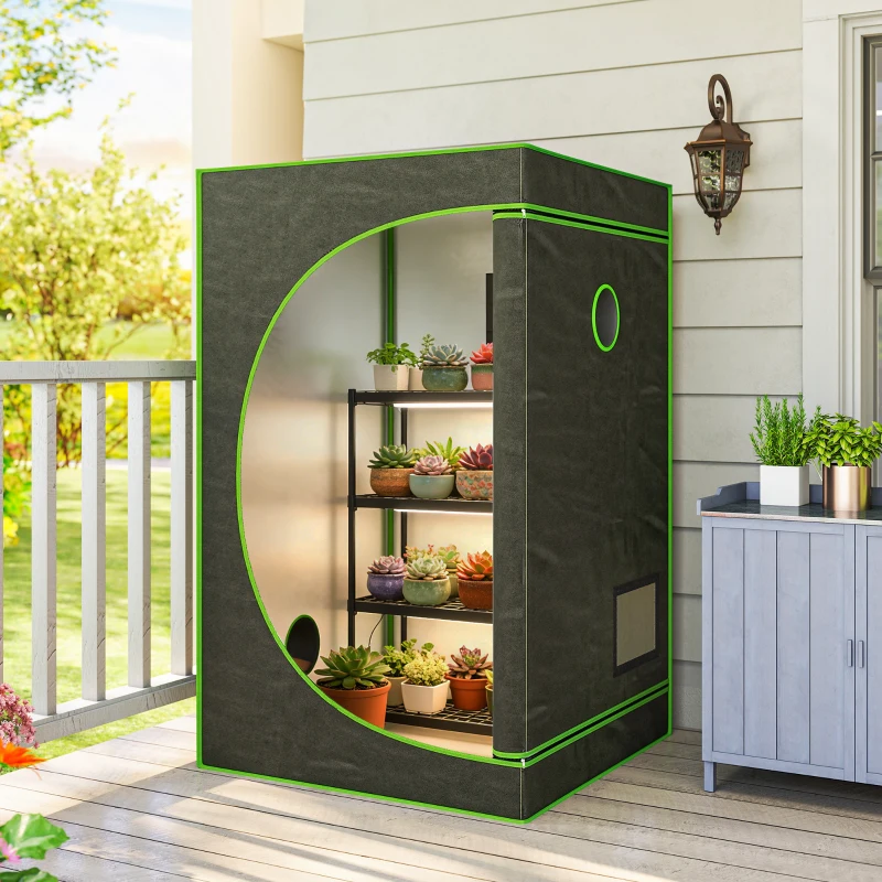 Outsunny Grow Tent 120x120x200 cm with Reflective Mylar 600D Oxford Fabric Window and Waterproof UV-resistant Door