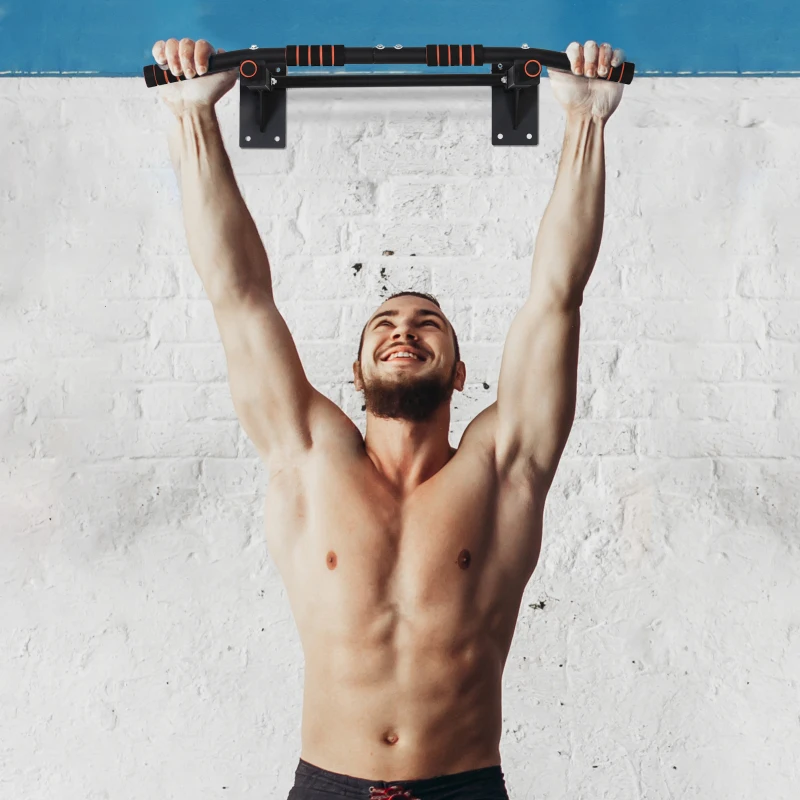 HOMCOM Barre de traction barre de fitness en acier charge maximale 120 kg montage mural 94 x 51 x 18 cm noir