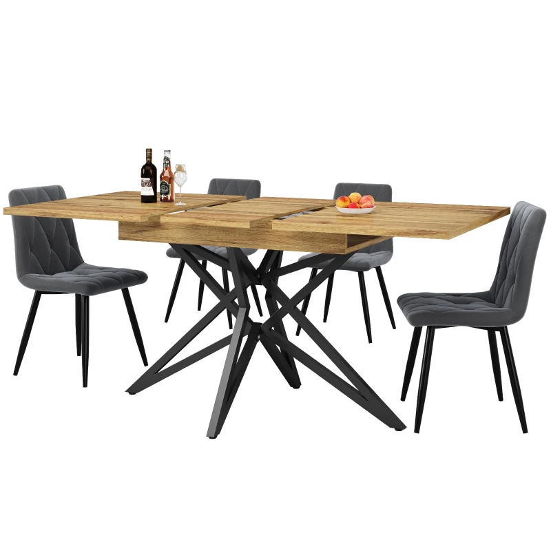 Extendable 6–8 Seats Dining Table with Locking Extension Rails, Kitchen Table with MDF Wood-Effect Tabletop, 120-160L x 80W x 66H cm, Natural