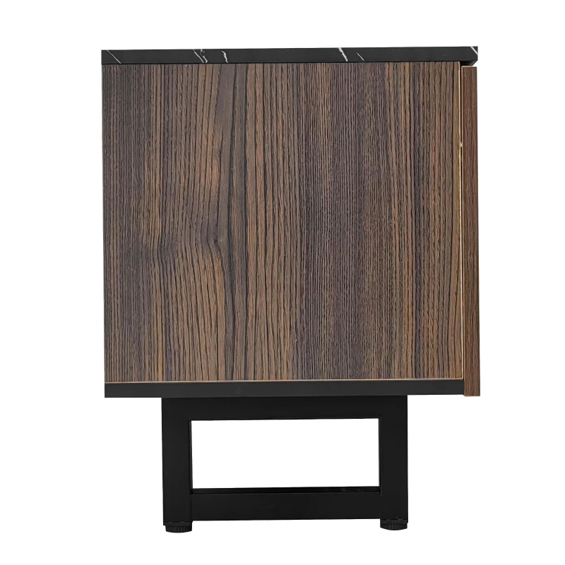 Modern TV Cabinet with 2 Wood-Grain Doors and 2 Open Shelves, TV Stand for Robot Vacuum Cleaners, 200L x 38W x 50H cm, Black+Wood