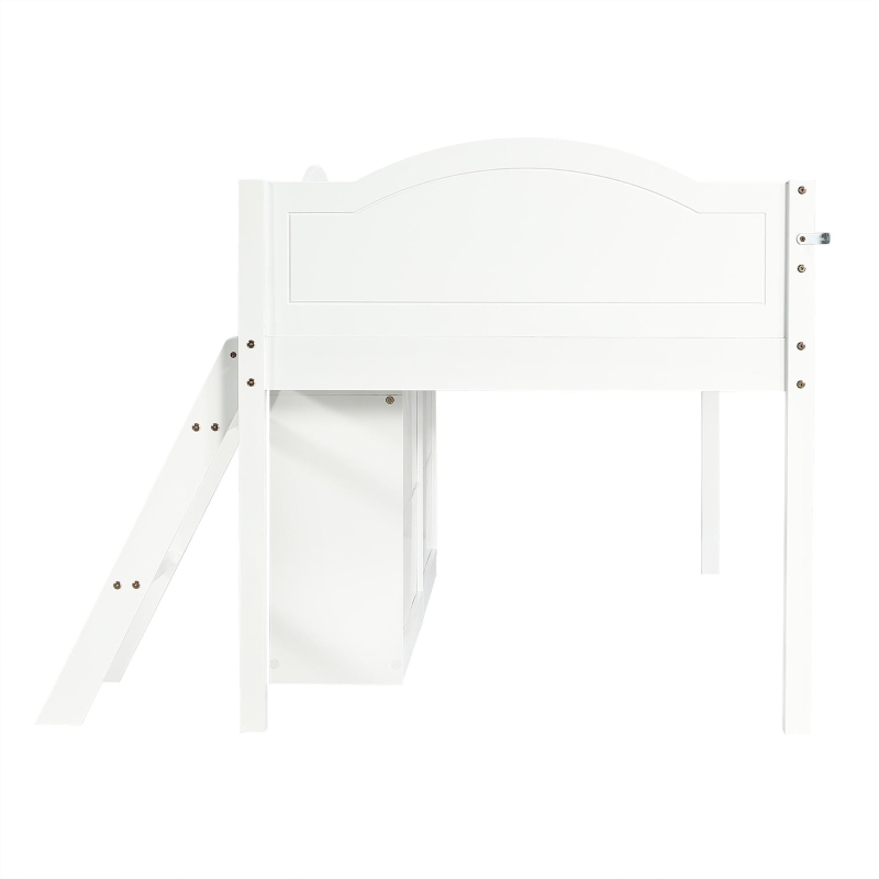 3ft Single Storage Bed with Built-in Blackboard for Drawing, High Sleeper Bed with 2-Step Inclined Staircase, 196.5L x 132W x 96H cm, White+Black