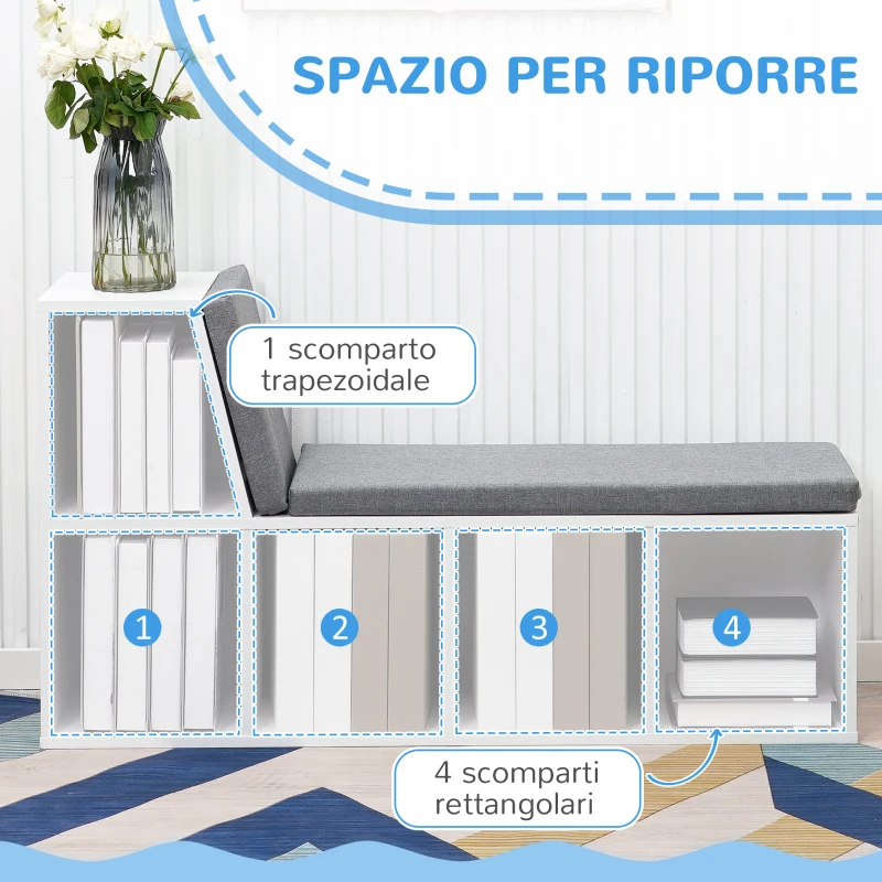 HOMCOM Libreria Moderna a 5 Ripiani Aperti con 2 Cuscini, in Legno, 108x30x60 cm, Grigio