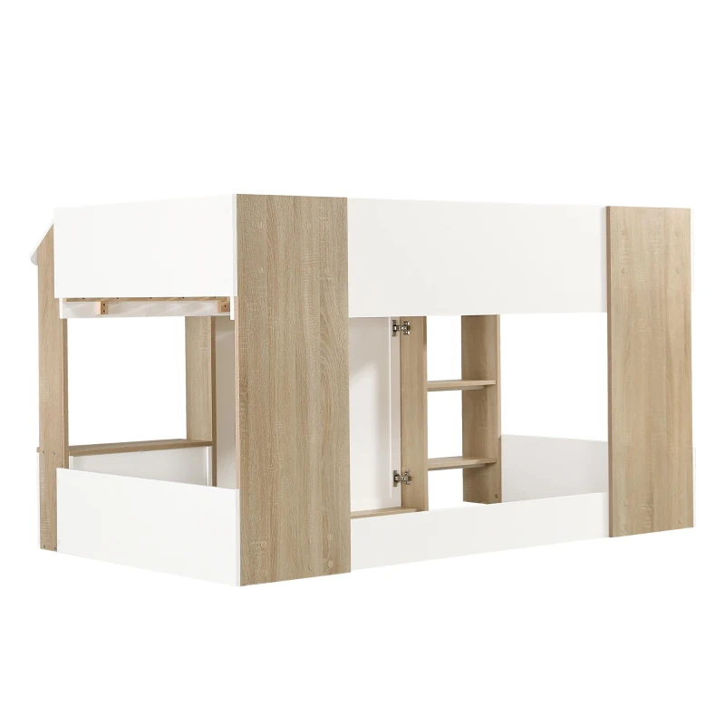 3ft Single High Sleeper Bed with Customisable Under-Bed Space, 3-Step Ladder Bed Frame for Children, 195L x 118W x 109H cm, White+Natural