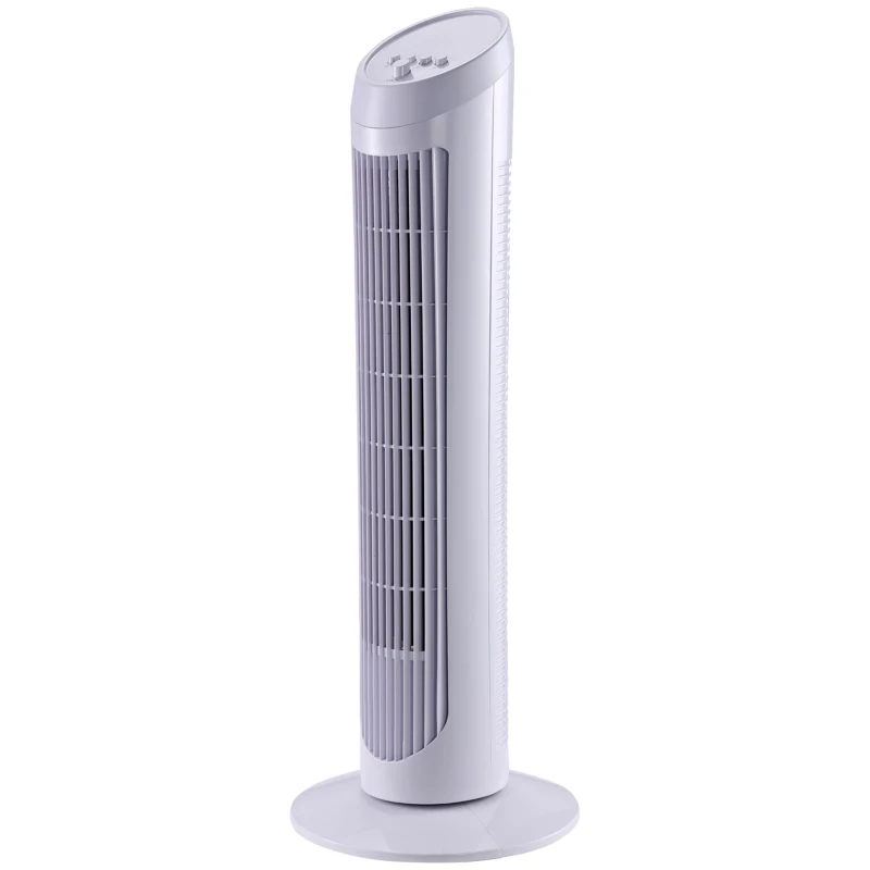 HOMCOM Ventilateur colonne silencieux et puissant 45W ventilateur tour 3 vitesses et oscillant 70°, pour chambre, bureau, 27 x 27 x 75 cm, blanc