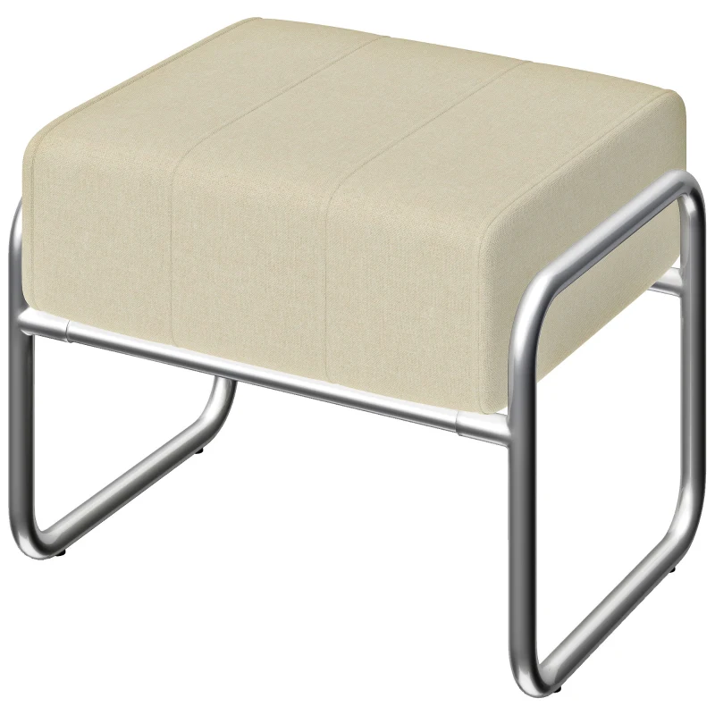 HOMCOM Reposapiés Taburete Acolchado Grueso con Tejido de Chenilla y Patas de Acero para Dormitorio, Beige