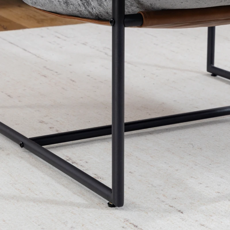 HOMCOM Poltrona da salotto, imbottita in velluto, seduta ampia e struttura in acciaio, 77x91x80cm, Grigio