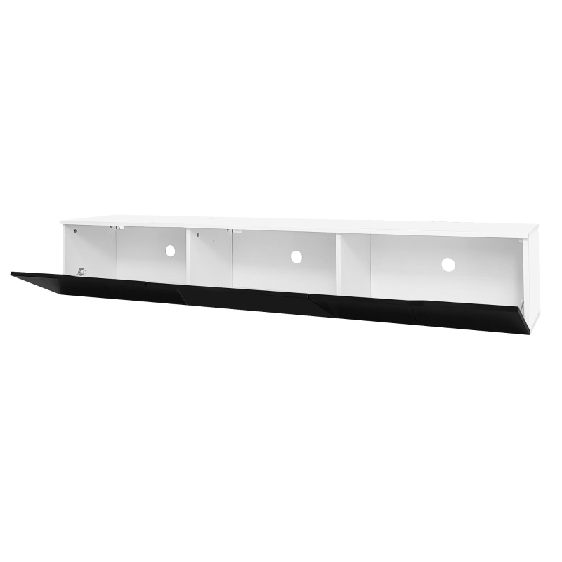 Modern TV Cabinet with 3-Door Storage and Soft-close Hinges, Stand with APP-controlled LED Lighting, 180L x 35W x 30H cm, Black+White