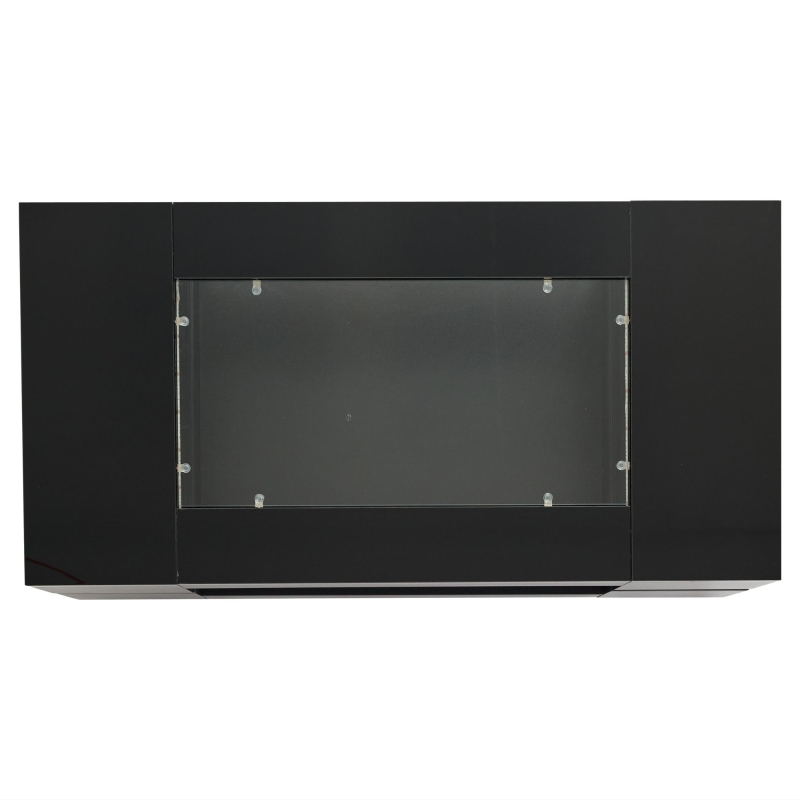 Modern LED Hollow Coffee Table with App-Controlled Light Strip, Desk with High-Gloss Toughened Glass Top, 100L x 50W x 35H cm, Black