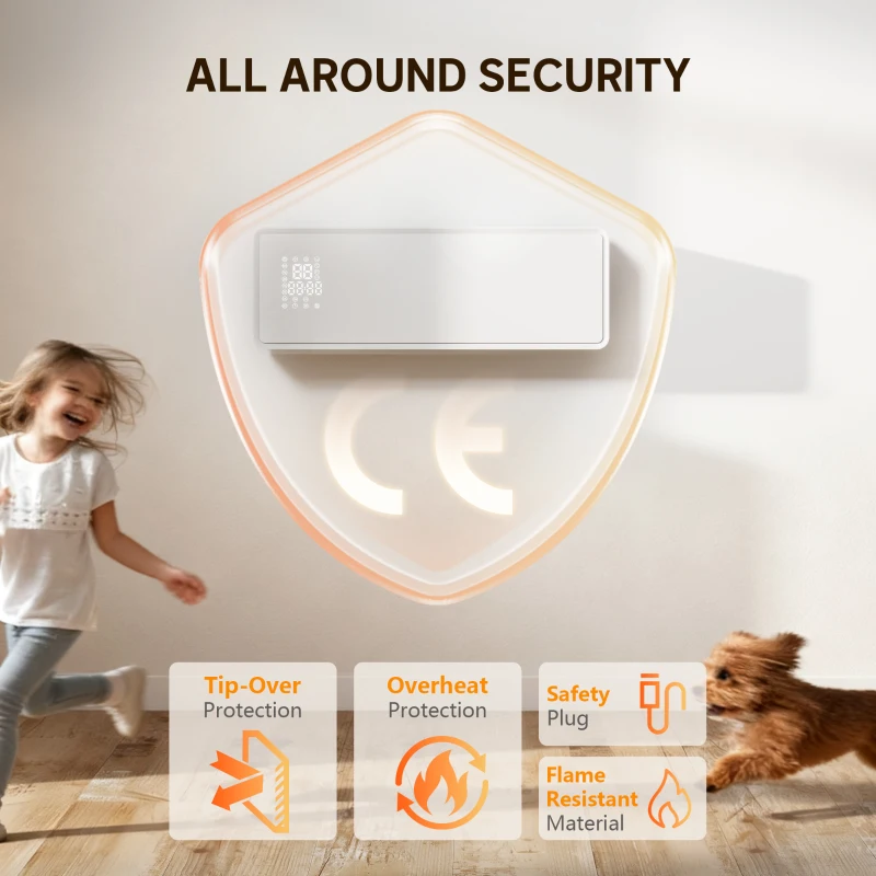 HOMCOM 2000W Ceramic Electric Heater with Fan, Adjustable Thermostat, Wall Mounted - White