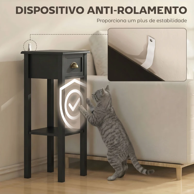 HOMCOM Mesa de Apoio com Gaveta e Prateleira de Armazenamento Estilo Moderno 30x30x75 cm Preto