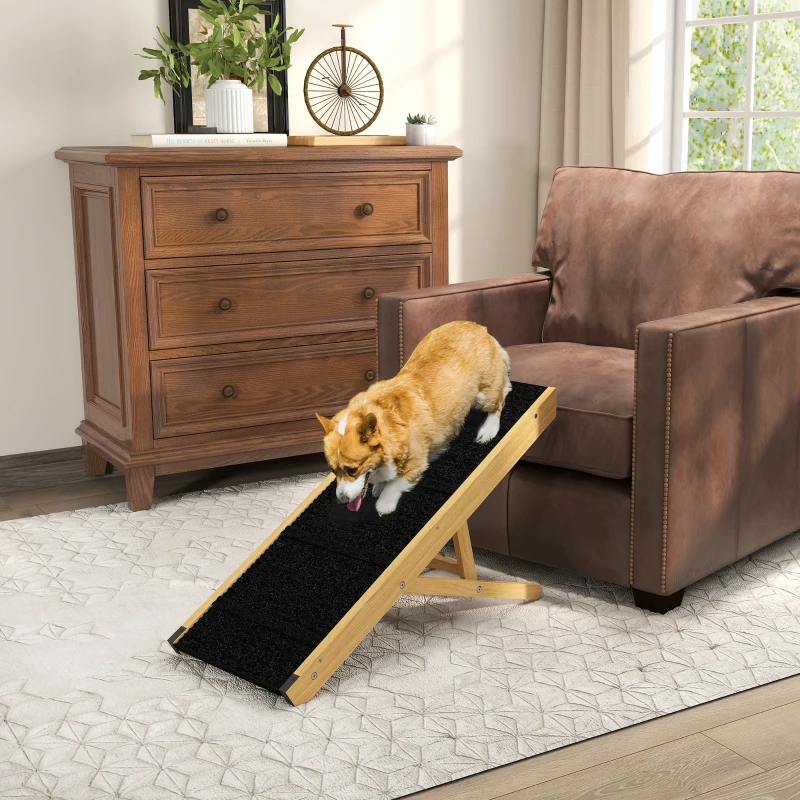 PawHut Rampe pliable pour chiens en bois facile à transporter, 4 hauteurs, 83,5 x 35 x 47,5 cm, bois naturel