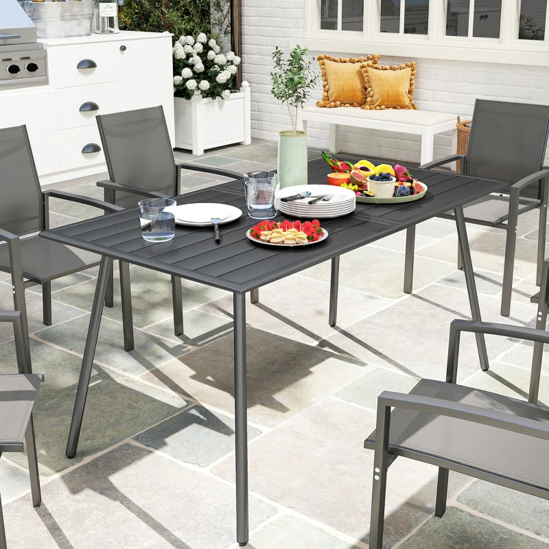 Outsunny Table à manger de jardin pour 6 personnes avec plateau à lattes pour jardin, patio, terrasse, 150 x 80 x 74 cm, gris