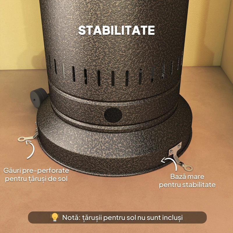 Outsunny Încălzitor de Exterior de 11 KW Reglabil, cu Roți 82 x 82 x 223 cm, Maro Închis