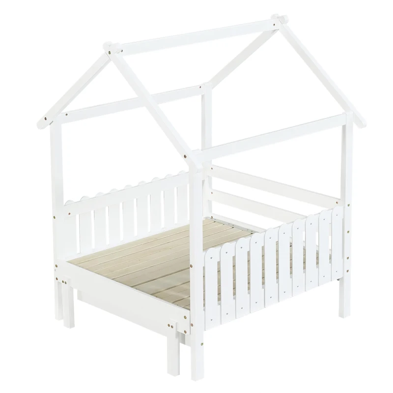 3ft Single Wooden Bed with Pull-Out Trundle and Sturdy Plywood Slats, Versatile Bed Frame for Bedrooms, 197L x 107.5W x 139H cm, White