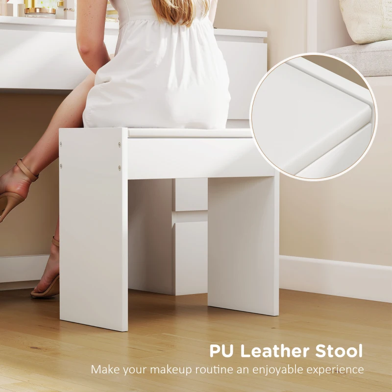 HOMCOM Masă de Machiaj cu Oglindă, 8 Lumini LED, Scaun și 7 Sertare Alb