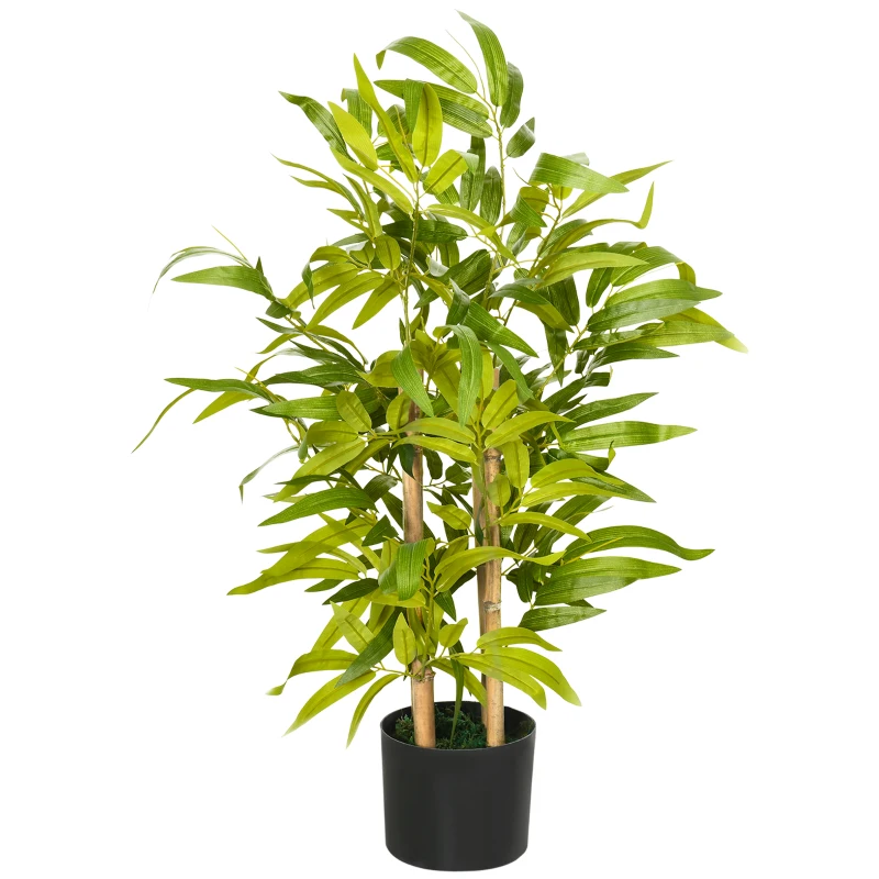 HOMCOM Plantă Artificială de Bambus, Înălțime 60 cm, din Poliester și PP, Verde, cu Vas de Ciment Ø15x12.5 cm