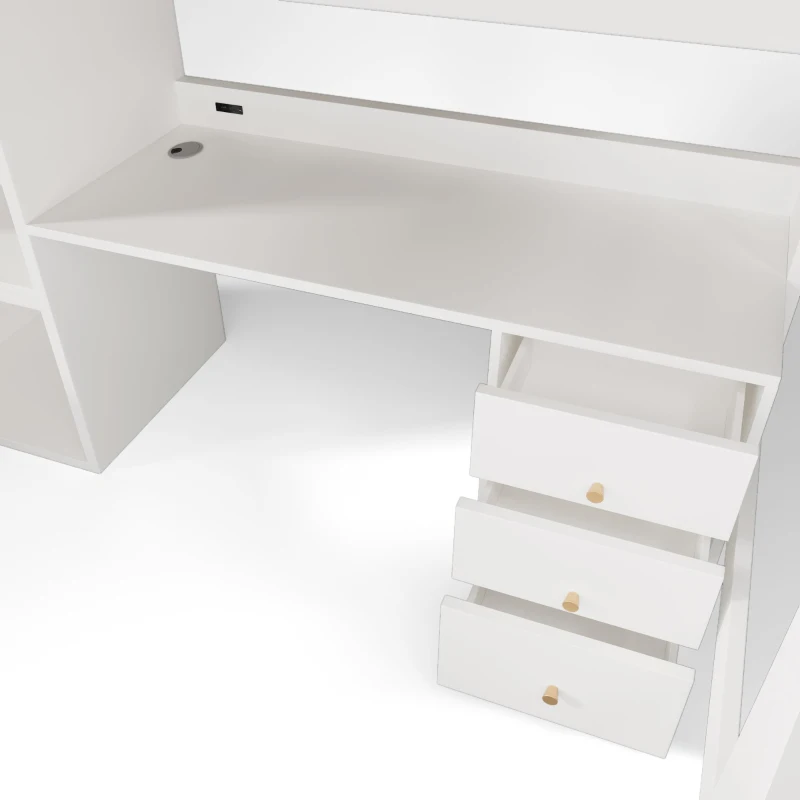 Kids' High Sleeper Loft Bed with Built-in Storage and Soft‑Close Drawers, Bunk Bed with USB/Type‑C Charging, 196L x 108W x 175H cm, White