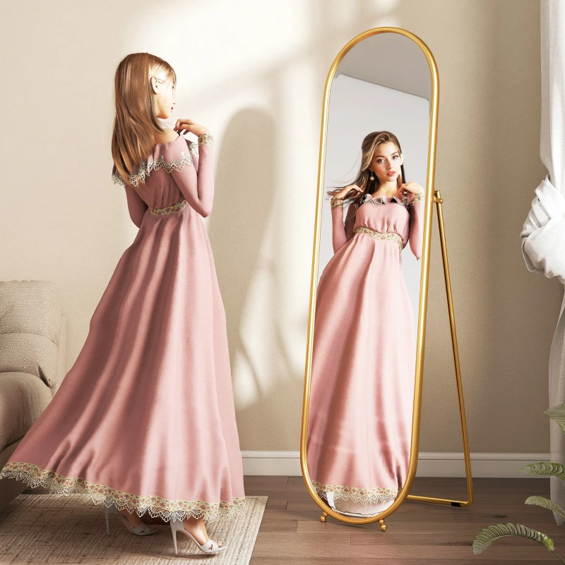 HOMCOM Specchio a Figura Intera da Terra con Supporto Pieghevole, Vetro e Metallo, 50x4x180 cm, Oro