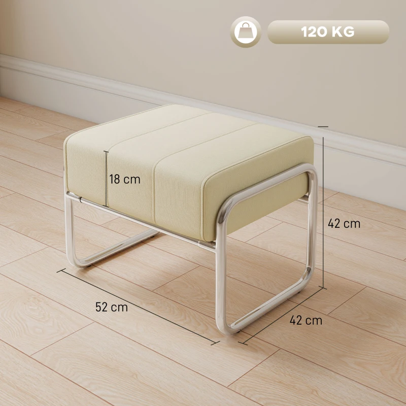 HOMCOM Reposapiés Taburete Acolchado Grueso con Tejido de Chenilla y Patas de Acero para Dormitorio, Beige