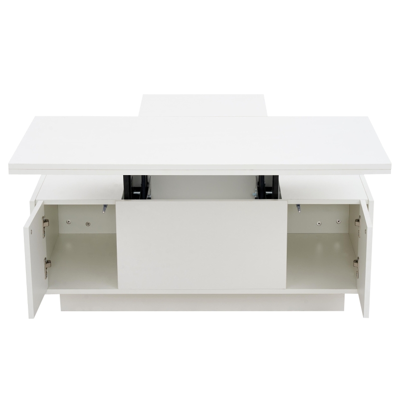 Lift-Up Coffee Table With 2 Doors, 2 Liftable Tops, 2 Cabinets, Particleboard Centre Desk With Hidden Storage, 100L x 50W x 55.5H cm, White