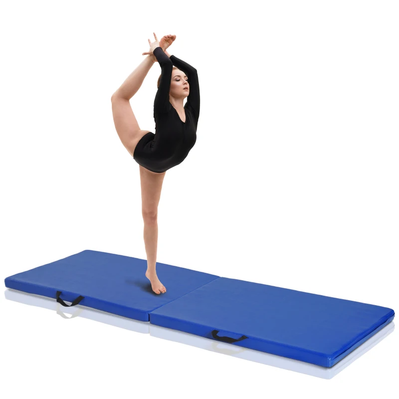 HOMCOM Tapis de gymnastique yoga pilates fitness pliable portable grand confort 180L x 60l x 5H cm revêtement synthétique bleu