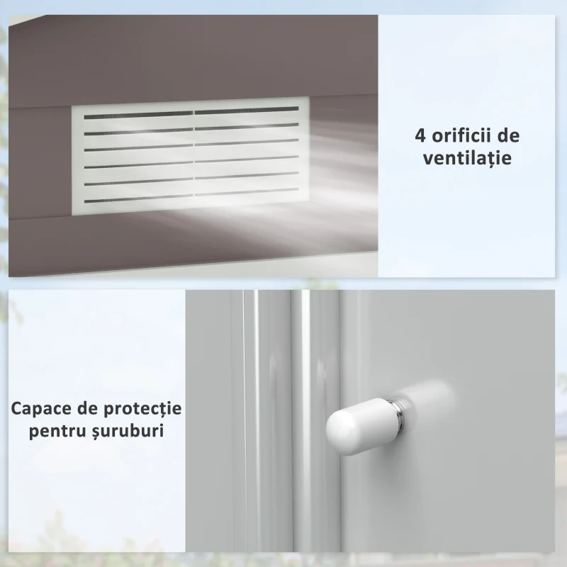 Outsunny Magazie Gradina Metal cu Uși Glisante pentru Familie, 213x130x185 cm, Gri(m-19)