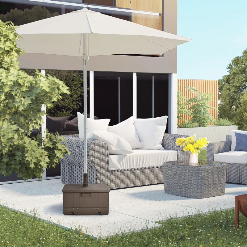 Outsunny Pied de parasol base de lestage parasol table d'appoint jardinière avec drainage roulettes poignées PE et métal marron