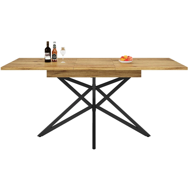 Extendable 6–8 Seats Dining Table with Locking Extension Rails, Kitchen Table with MDF Wood-Effect Tabletop, 120-160L x 80W x 66H cm, Natural
