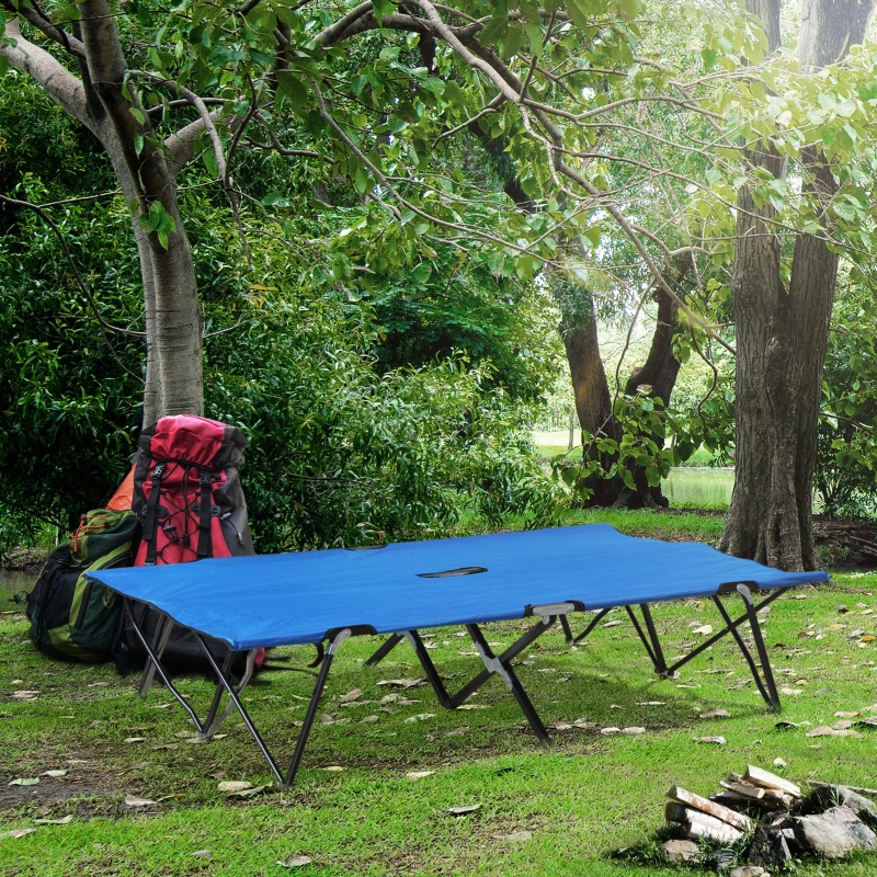 Outsunny Lit de camp pliable double 2 personnes jusqu'à 136 kg 193 x 125 x 40 cm polyester Oxford métal bleu