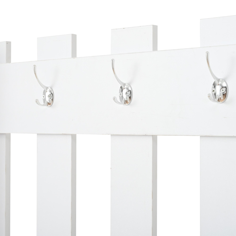 5‑in‑1 Space-Saving Entryway Storage with Coat Hooks, Hall Tree Coat Rack with Shoe Bench, Full-Length Mirror, 135L x 25W x 180H cm, White