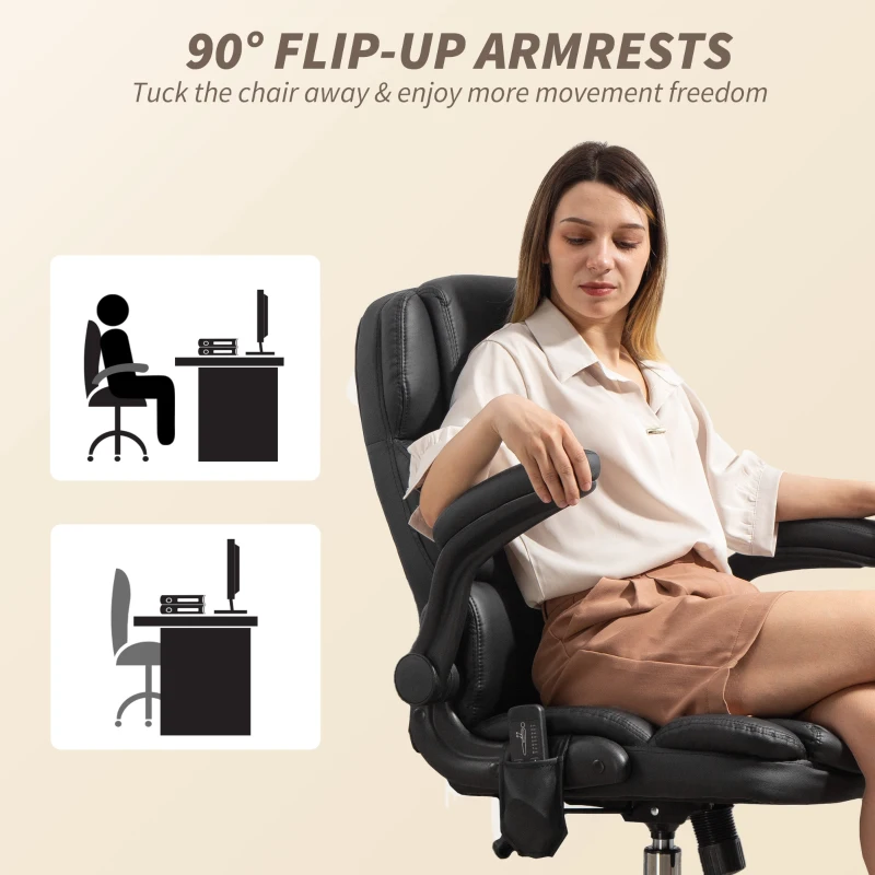 HOMCOM Scaun de Birou Masant și Încălzit cu Brațe Pliabile Negru