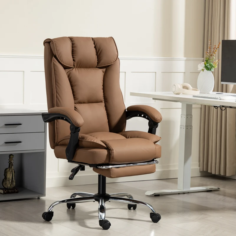 HOMCOM 155° Reclining Faux Leather Swivel Office Chair - Brown