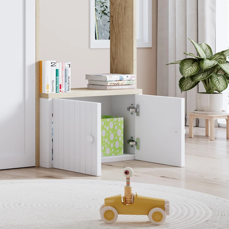 3ft Single High Sleeper Bed with Customisable Under-Bed Space, 3-Step Ladder Bed Frame for Children, 195L x 118W x 109H cm, White+Natural