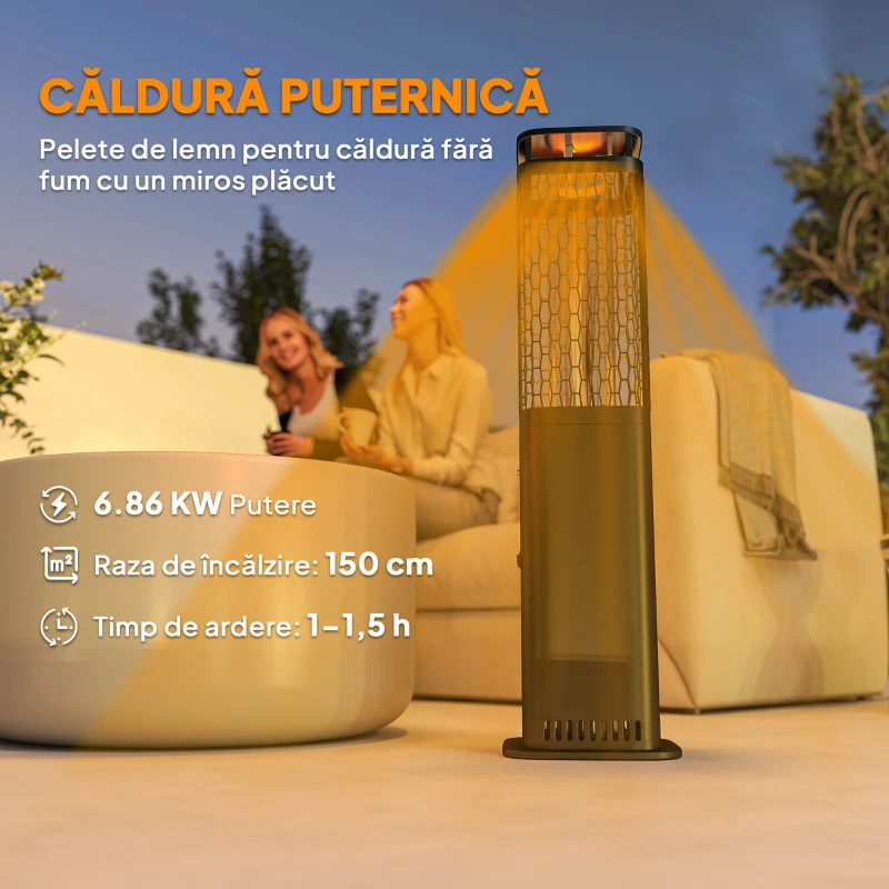 Outsunny Sobă pe Peleți pentru Exterior cu Bază Antiderapantă și Tub de Sticlă și Metal