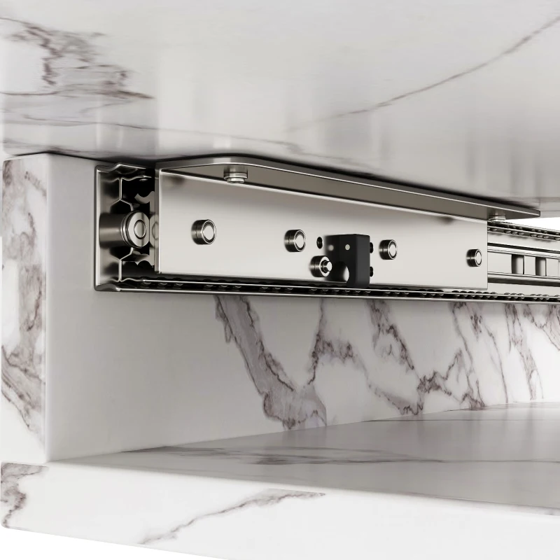 6–8 Seats Extendable Dining Table with Modern Crossed Iron Legs, Kitchen Table with Marbled MDF Top, 120-160L x 80W x 76.5H cm, White