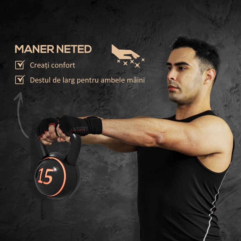 SPORTNOW Set 3 Kettlebell de 2.2 kg, 4.5 kg și 6.8 kg cu Suport pentru Greutăți, din Plastic și Nisip, Negru