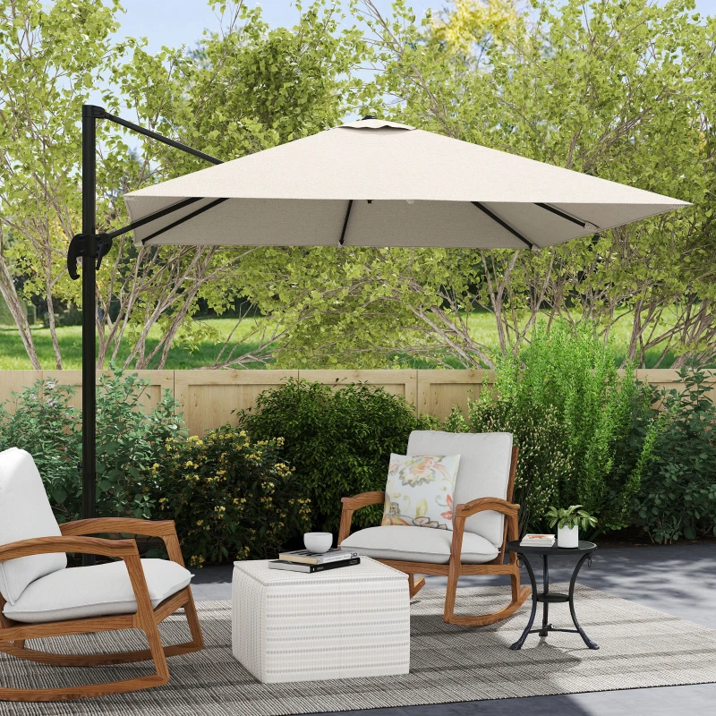 Outsunny Parasol déporté carré inclinable manivelle avec pied en acier dim. 2,5L x 2,5l m alu. polyester crème