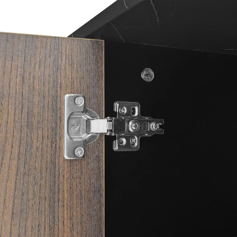Modern TV Cabinet with 2 Wood-Grain Doors and 2 Open Shelves, TV Stand for Robot Vacuum Cleaners, 200L x 38W x 50H cm, Black+Wood