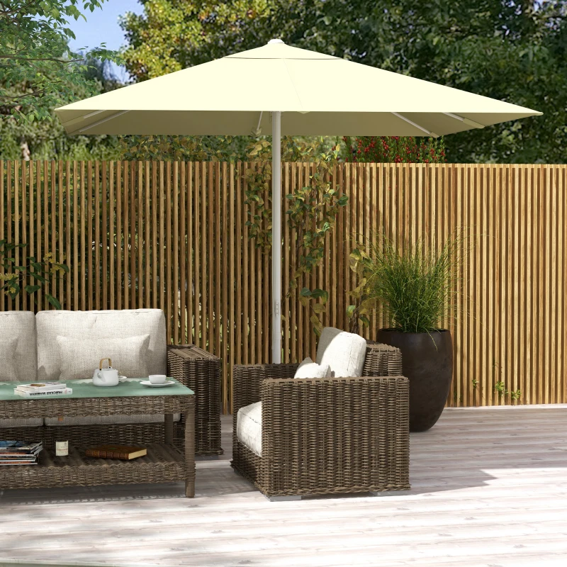 Outsunny Parasol de jardin extérieur carré 2,48 x 2,48 x 2,50 m, 2 hauteurs réglables, toile haute densité 180 g/m², beige