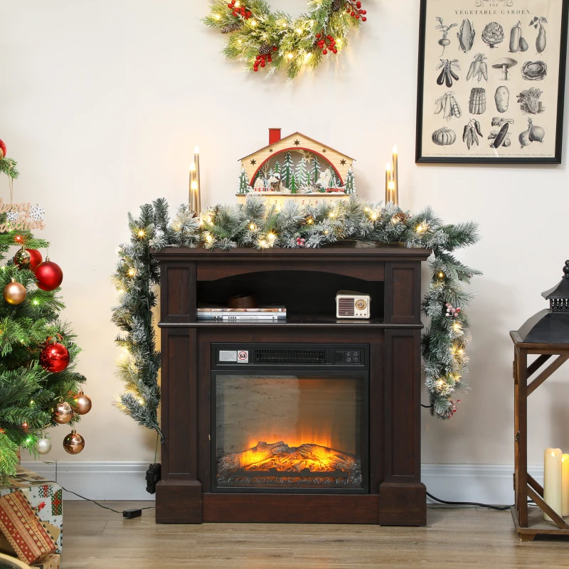 HOMCOM Ghirlandă de Crăciun Ø25x180 cm cu 50 de Lumini LED, Conuri de Pin și Boabe, din Plastic și Metal, Verde și Alb