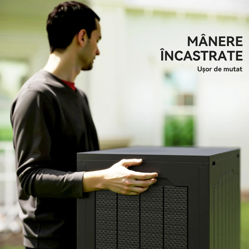 Outsunny Cufăr de Exterior de 93L cu Mânere Integrate și Cârlig pentru Lacăt, 56x41x50 cm, Negru