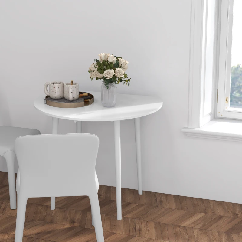 HOMCOM Table de salle à manger pliante 2 abattants, table ronde extensible pour 4 personnes, pieds en bois Ø 89 x 73,5 cm, blanc