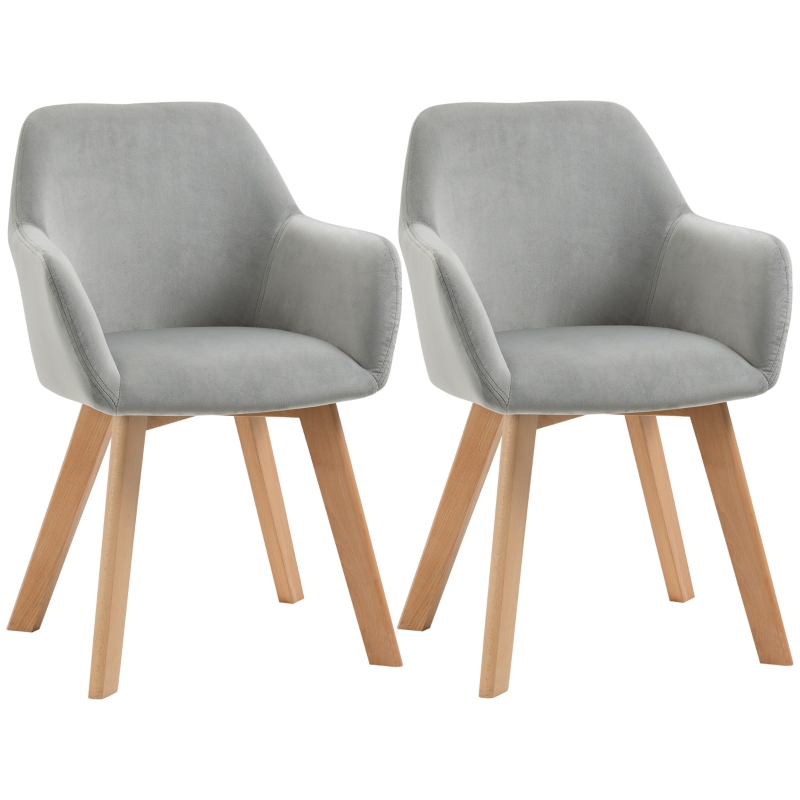 HOMCOM Juego de 2 Sillas de Comedor Modernas Tapizadas en Terciopelo con Patas de Madera para Salón 54x57x80 cm Gris