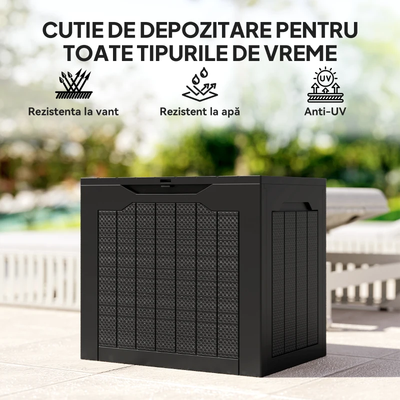 Outsunny Cufăr de Exterior de 93L cu Mânere Integrate și Cârlig pentru Lacăt, 56x41x50 cm, Negru