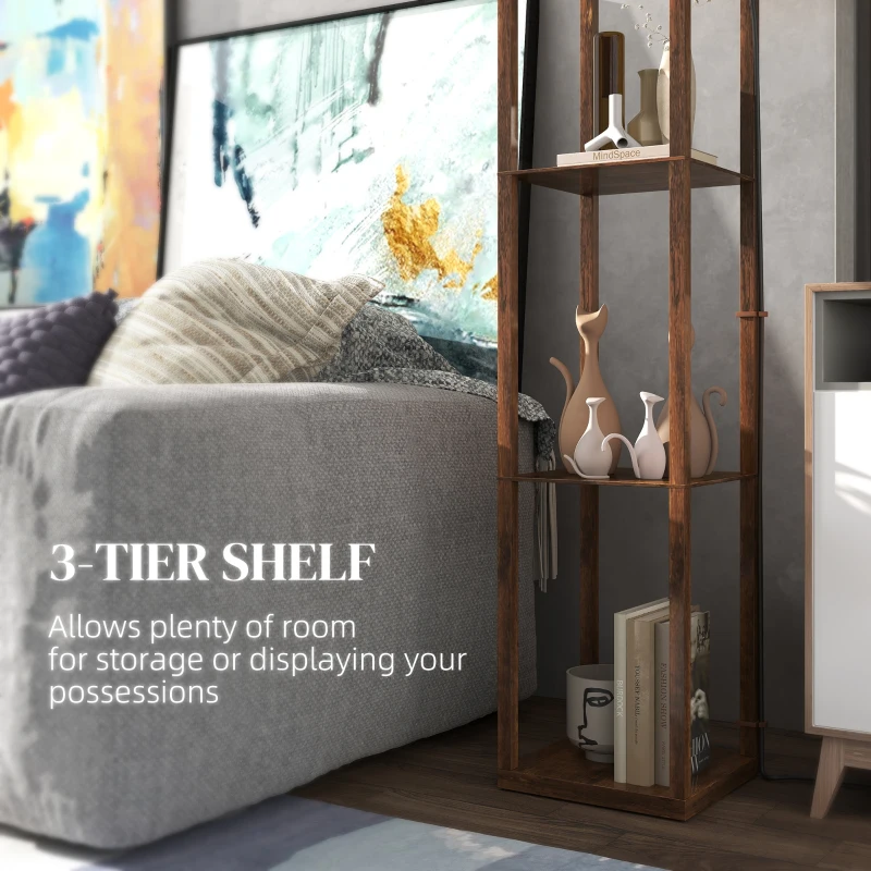 HOMCOM Three-Shelf Standing Lamp - Rustic Brown/White