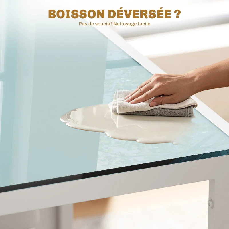 HOMCOM Ensemble table à manger et chaises pour 4 personnes, plateau rectangulaire en verre, pour cuisine salon maison, blanc