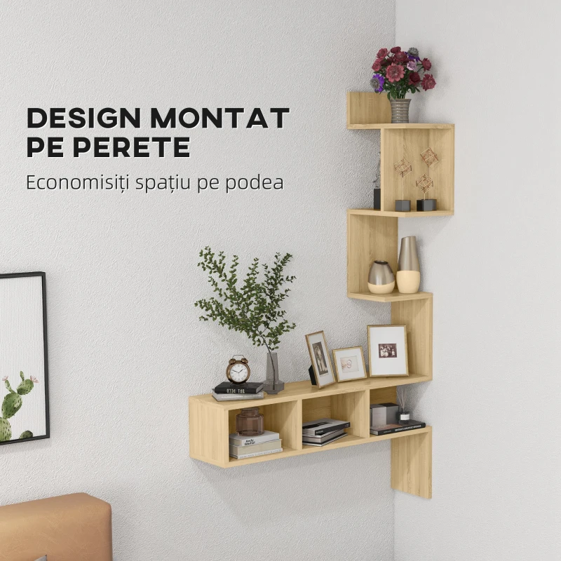 Raft de depozitare HOMCOM MDF cu rafturi deschise pentru sufragerie si dormitor, 80x20x128,5 cm, de culoare stejar